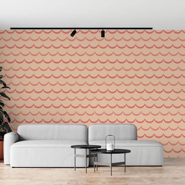 Papier peint motif vague | Design graphique rose et beige