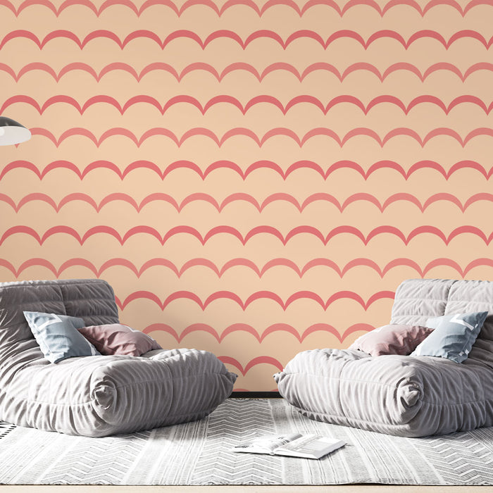 Papier peint vague | Motif ondulé rose et beige