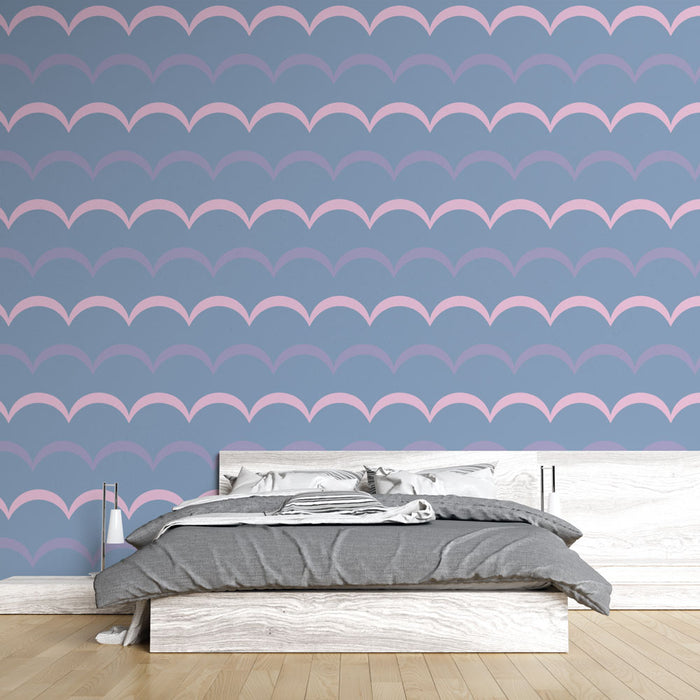 Papier peint vagues | Motif rose et bleu