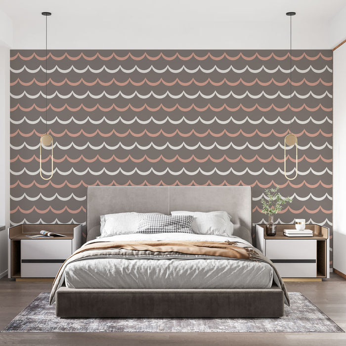 Papier peint motif vagues | Taupe et rose