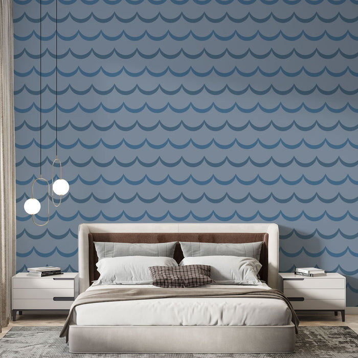 Papier peint vagues | Design onduleux bleu