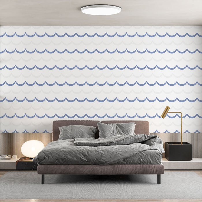 Papier peint vagues | Motif marin bleu et blanc