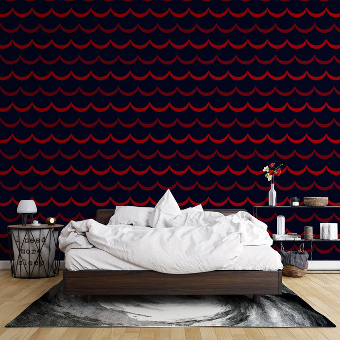 Papier peint vagues | Design rouge et noir