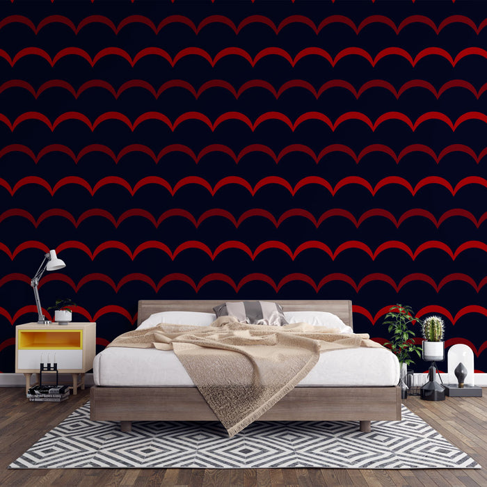 Papier peint motifs ondes | Rouge et Noir