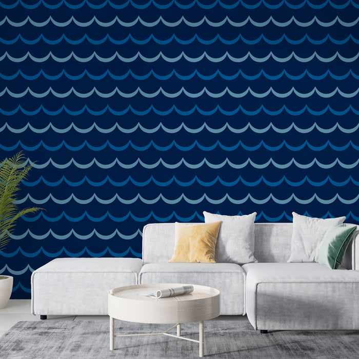 Papier peint vagues | Design marin bleu