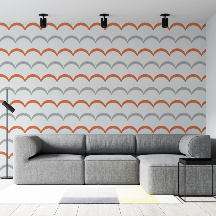 Papier peint motifs ondulés | Moderne avec nuances orange et gris