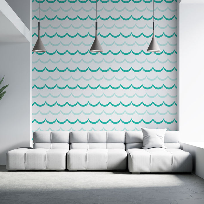 Papier peint vagues | Design bleu ondulant