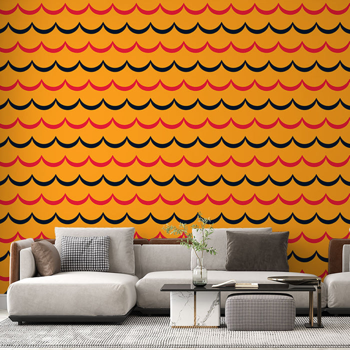 Papier peint vagues | Motif orange et noir