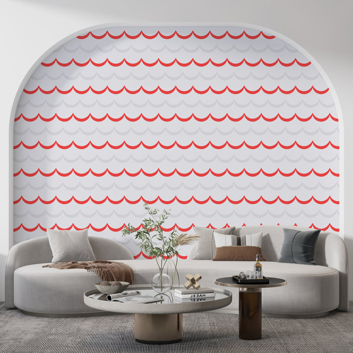 Papier peint vagues rouges | Motif ondulé moderne