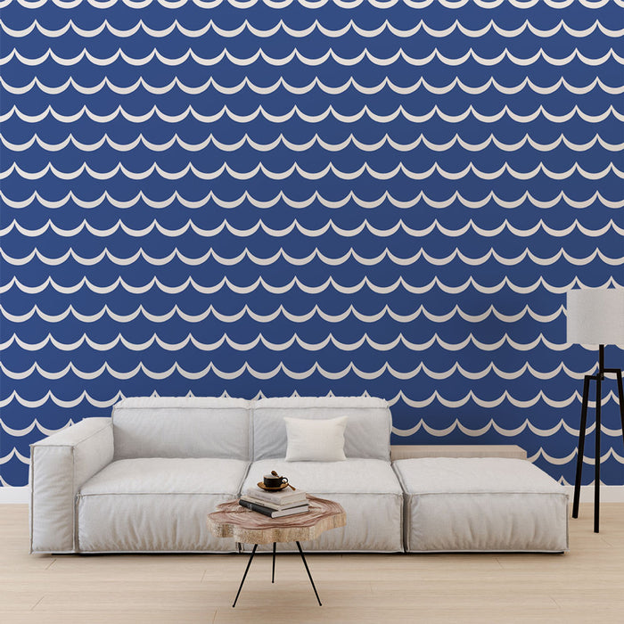 Papier peint vagues | Design marin bleu et blanc