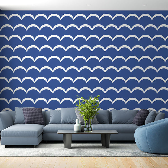 Papier peint motif vague | Design bleu et blanc