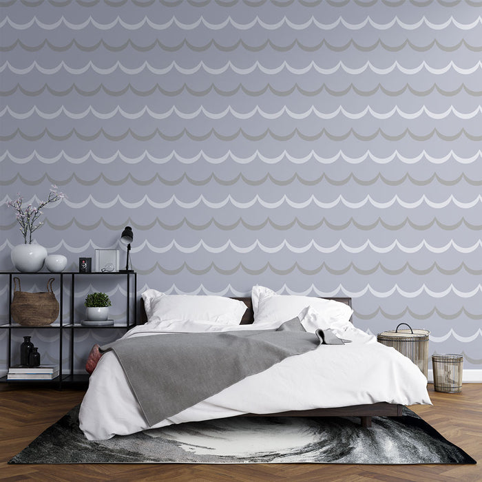 Papier peint vagues | Motif ondulé gris et blanc