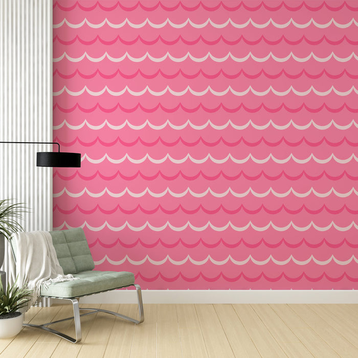 Papier peint vague | Motif rose et blanc