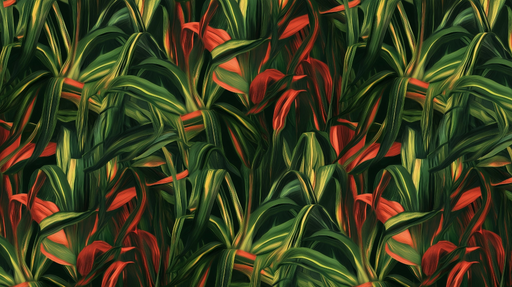 Papier peint feuillage tropical Vert et Rouge