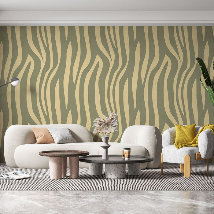 Papier peint zébré | Design moderne beige et vert