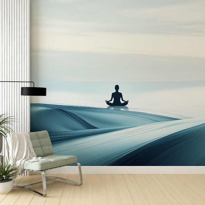 Papier peint méditation | Sérénité sur vagues bleues