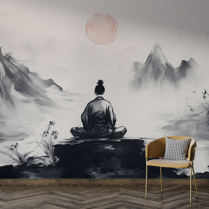 Papier peint zen | Illustration de méditation en paysage montagnard