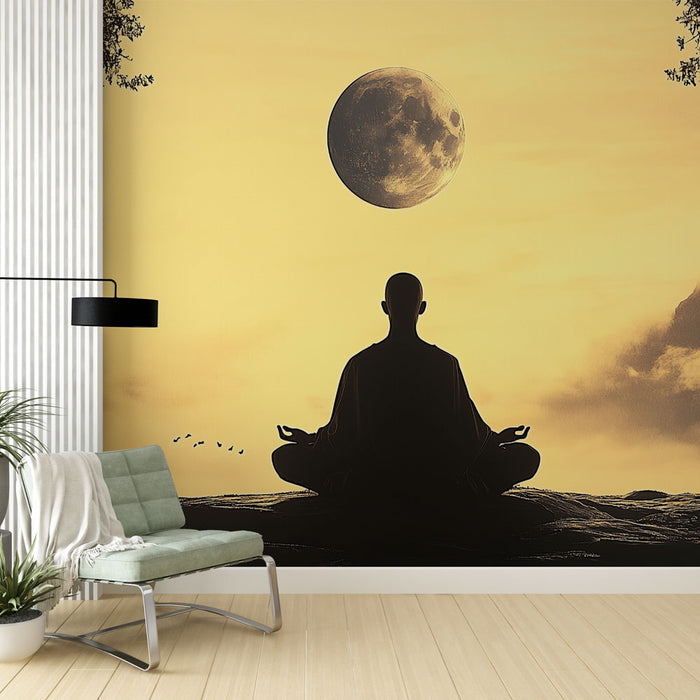 Papier peint méditation | Scène spirituelle sous la lune