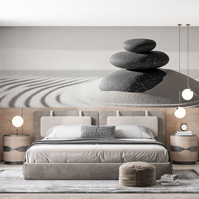 Papier peint Zen | Galets sur sable blanc