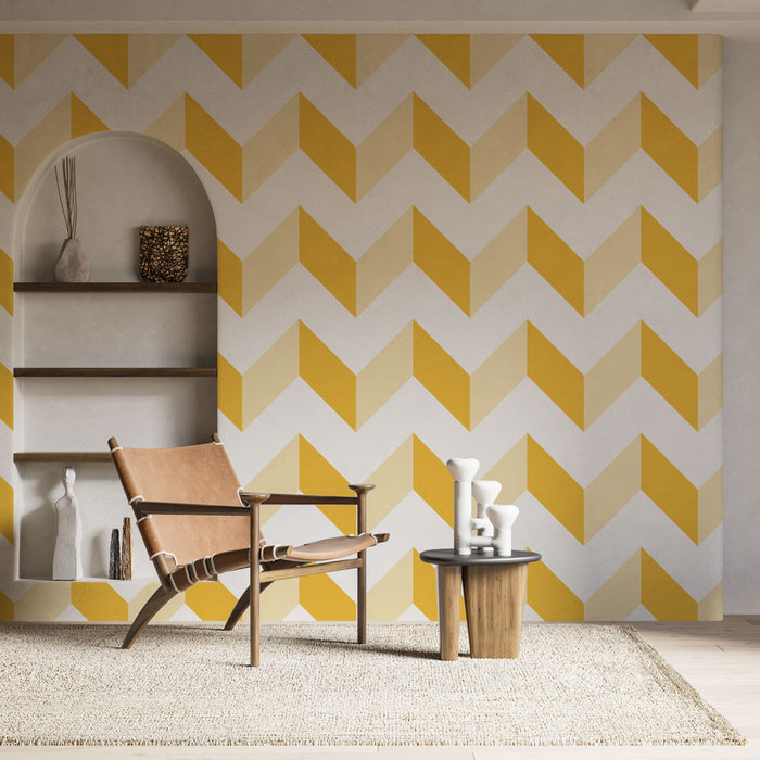 Papier peint géométrique | Motif chevrons jaune