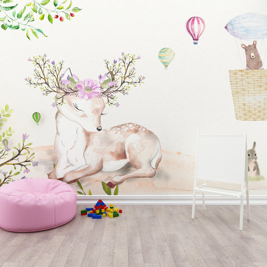 Papier peint chambre bébé | Cerf et Animaux de la forêt