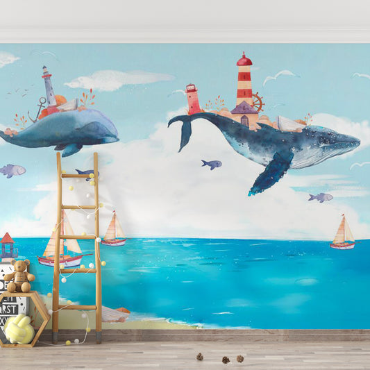 Papier peint chambre bébé | Baleine et Océan Féérique
