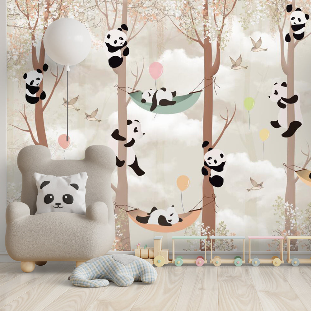 Papier peint chambre enfant | Pandas trop mignons