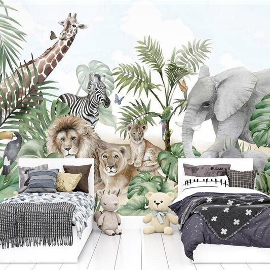 Papier peint rond : la jungle et ses animaux - La Boutique PVP