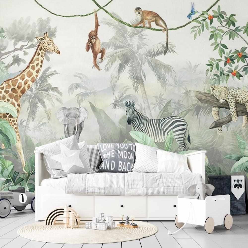 Papier peint jungle | Girafe Singe Eléphant Tigre