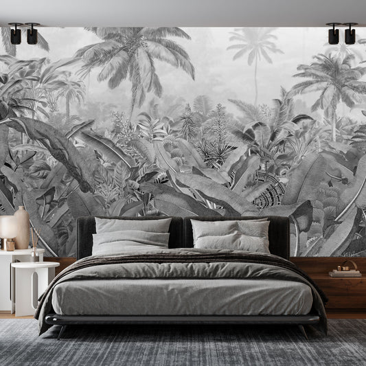 Papier peint noir et blanc | Jungle Panoramique