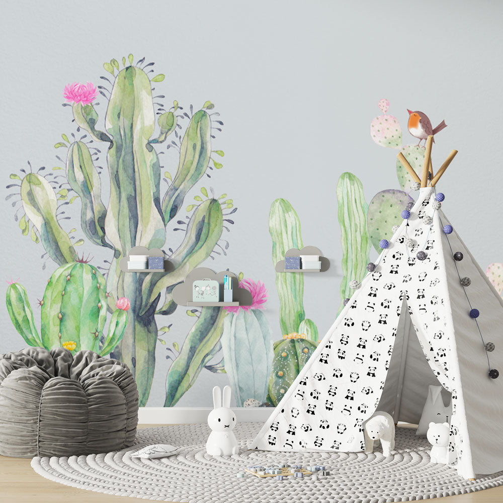 Papier peint savane | Cactus Fleuris